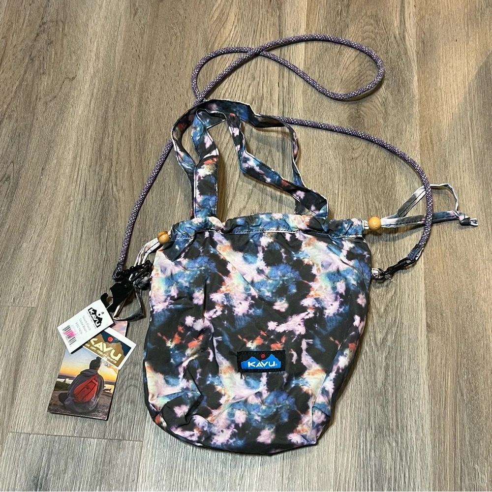 Kavu Slouch Pouch Crossbody Bucket Bag Sonic Boom Drawstring Purple Rope Strap - Picture 4 of 6